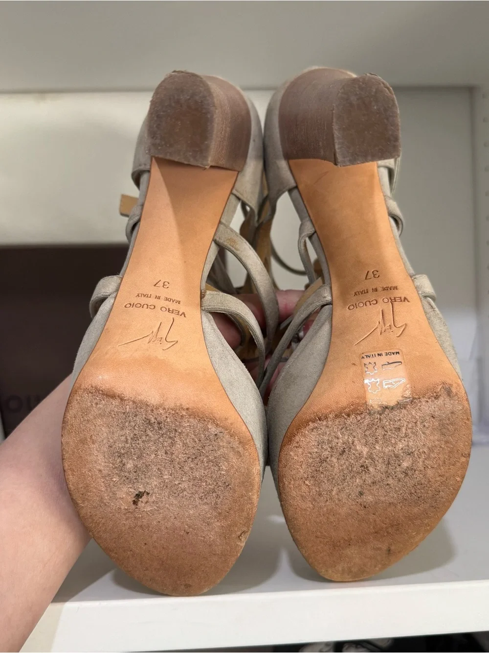Giuseppe Zanotti Beige Suede Strappy Platform Sandals with Tan Accents